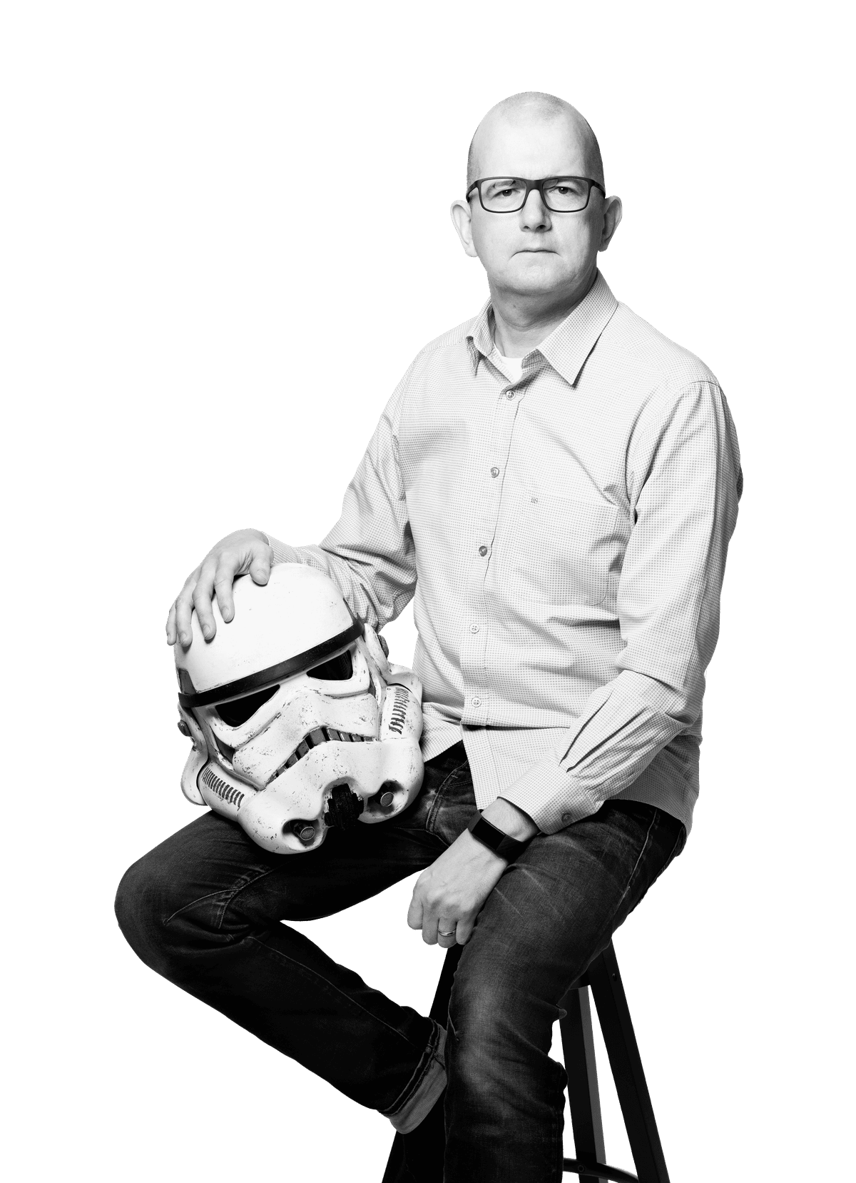 Andrew Walker with Stormtrooper helmet
